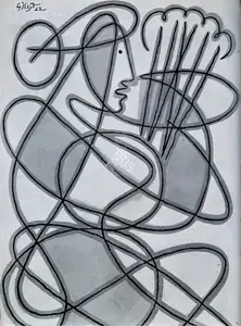 Keyt, George (Artist). Line and Brush Study for Girl with Sheaf, 1942 | Drawing