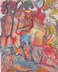 Chandra, Avinash (Artist). Gopies (Maidens), 1985 | Painting