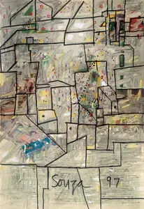 Souza, F.N. (Artist). Untitled (Houses), 1997 | Painting