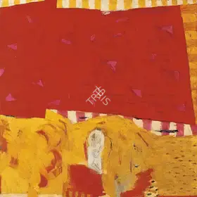Singh, Anjum (Artist). Red Tablecloth with Pink Hearts, 1999 | Painting