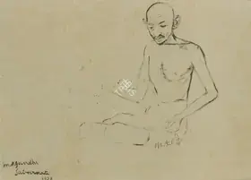 Dey, Mukul (Artist). MK Gandhi, Sabarmati, 1928 | Drawing
