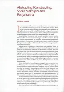 Karode, Roobina (Essayist). Abstracting Constructing - Sheila Makhijani and Pooja Iranna. In <i>Marg - In Focus- Abstraction.</i> 68(1), pp. 52-63. Mumbai: Radhika Sabavala, September - December 2016 | Essay | FineArts | 00669091