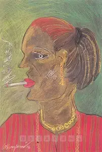 Poddar, Sukla Sen (Artist). Lady Smoking A Cigarette, 2006 | Drawing