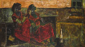 Prabha, B. (Artist). Untitled (Two Ladies), 1957 | Painting
