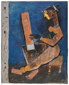 Husain, M.F. (Artist). Untitled (Seated Lady), 1955 | Painting