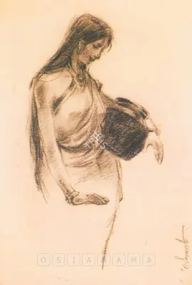 Pyne, Ganesh (Artist). Woman With A Itcher, 1950 | Drawing
