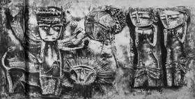 Janakiram, P.V. (Artist). Deity with Worshippers , 1966 | Relief Work