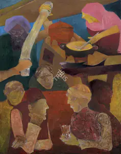 Khanna, Krishen (Artist). Gupshap At Gyanijis, n.d. | Painting