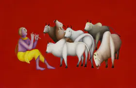 Bawa, Manjit (Artist). Untitled (Krishna Fluting), 1995 | Painting