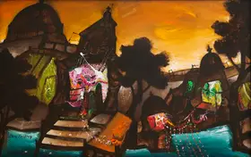 Parekh, Manu (Artist). Banaras at Sunrise, 2009 | Painting