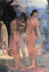 Varma, Raja Ravi (Artist). Shakuntala Looks Back in Love, n.d. | Oleograph