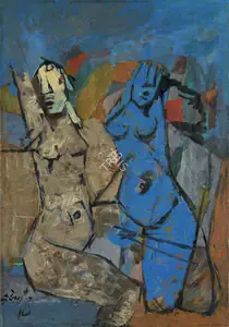 Husain, M.F. (Artist). Umber Blue Nudes, 1960s | Painting