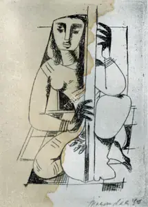 Mazumdar, Nirode C. (Artist). Woman with Sitar, n.d. | Painting