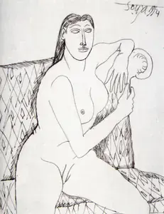 Souza, F.N. (Artist). Woman on a Sofa, n.d. | Drawing