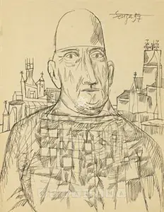 Souza, F.N. (Artist). Untitled (Head Of A Man), 1957 | Drawing