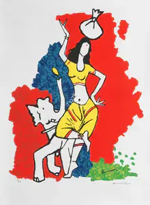 Husain, M.F. (Artist). Untitled (Ganesh with Dancer), n.d. | Graphic Art