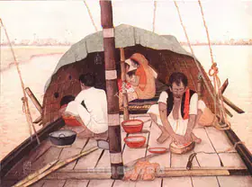 Gupta, Ajit (Artist). A Houseboat Family, 1948 | Painting