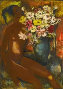Ara, K.H. (Artist). Untitled (Woman with Flower Vase), n.d. | Painting