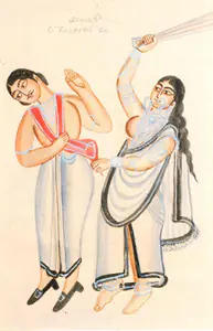 Kalighat School (Artist). Wife beating her Husband, early 20th century | Painting