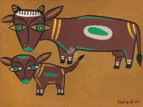 Roy, Jamini (Artist). Cow and Calf, n.d. | Painting