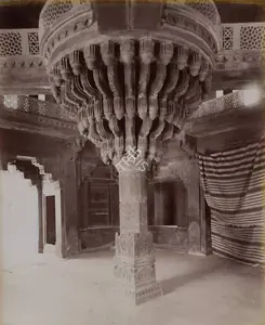 Bourne, Samuel (Photographer). Carved Pillar Interior, Dewan -I- Khas. Fatehpur Sikri, c.1865-1866 | Antiquarian Photograph