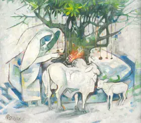 Choudhury, Bijon (Artist). Offering prayer, 1963 | Painting