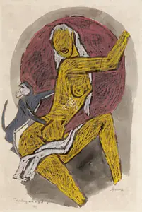 Husain, M.F. (Artist). Monkey and a Girl I, n.d. | Painting
