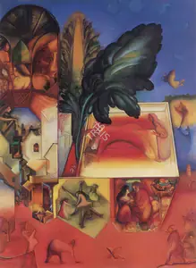 Sheikh, G.M. (Artist). The Story of Aziz and Aziza, 1989 | Painting