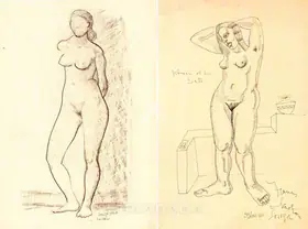 Souza, F.N. (Artist). Untitled (Standing Female Nude); Untitled (Incomplete Study Of Standing Female) (verso), 1950 | Drawing