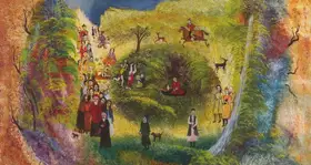 Sohail, Tasadduq (Artist). A Crowd Approching A Hermit, n.d. | Painting