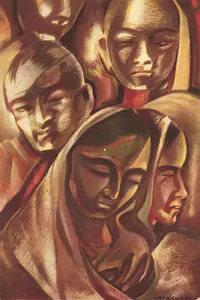 Dey, Manishi (Artist). Refugees, n.d. | Painting