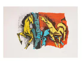Husain, M.F. (Artist). Untitled (Horses and Woman), n.d. | Painting