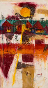 Pai, Laxman (Artist). Untitled (Houses), 1963 | Painting