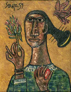 Souza, F.N. (Artist). Untitled (Woman with Flower), 1959 | Painting