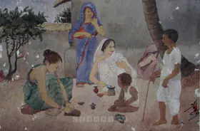 Pal, Pran (Artist). Village Scene, n.d. | Painting