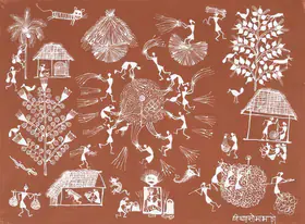 Mashe, Jivya Soma (Artist). Untitled (Threshing) (Warli), n.d. | Painting