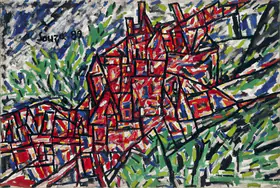 Souza, F.N. (Artist). Red Landscape (London), 1989 | Painting