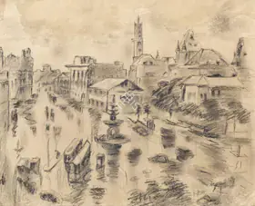 Raza, S.H. (Artist). Flora Fountain, Bombay, 1946 | Drawing