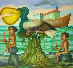 Gopikrishna (Artist). Men Waiting for Ships Four and Eight, 2006 | Painting