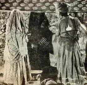 Jain, Jyotindra (Photographer). Bhopa and Woman with lamp in front of Pabuji Pas, Rajasthan, n.d. | Contemporary Photograph