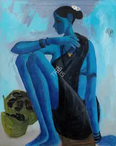 Prabha, B. (Artist). Untitled (Fisherwoman), 1989 | Painting