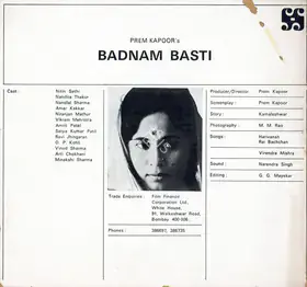 Kapoor, Prem (Producer), Badnam Basti, 1971 | Song-Synopsis Booklet