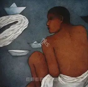 Bhattacharjee, Chandra (Artist). The Man & The Boat, n.d. | Painting