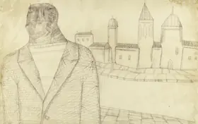 Souza, F.N. (Artist). Untitled (Portrait Of A Man Before Buildings), 1963 | Drawing