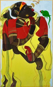 Vaikuntam, Thota (Artist). Untitled (Woman with Parrot), 1995 | Painting