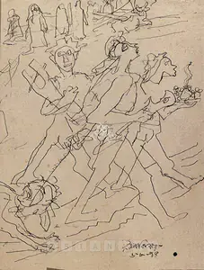 Baij, Ramkinkar (Artist). On The Way To A Sacrifice, 1975 | Drawing