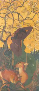 Roy, Khagen (Artist). Lady and the Deer, n.d. | Painting