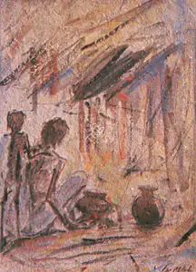 Ash, Gobardhan (Artist). Food, Where is Food?, 1944 | Painting