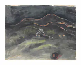 Bose, Nandalal (Artist). Untitled (Hills with Huts), 1959 | Drawing