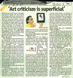 Shinde, Anand (Reporter). Art Criticism is Superficial, 13 November 2005 | Newspaper clipping